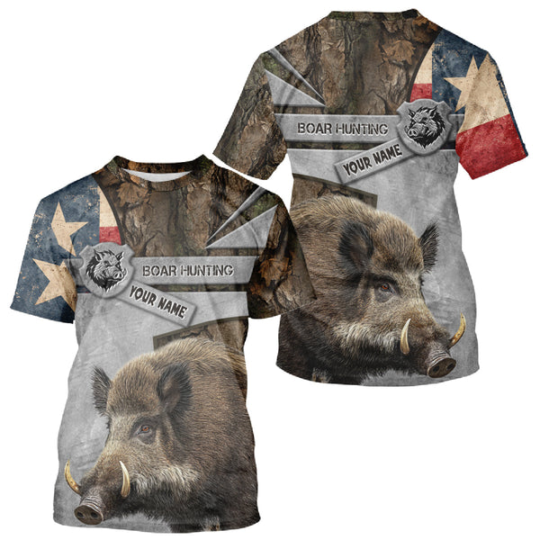 Maxcorners Best Wild Boar Hunting Camouflage TX Flag Custom Name Shirts for Hunter Gift For Hunter LM1109