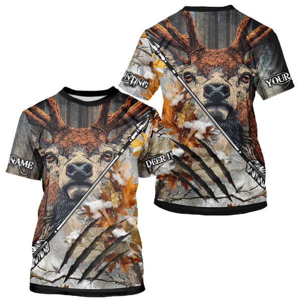 Maxcorners Whitetails Deer Hunting Shirt Custom Name Beautiful Camo Autumn Leaves For Deer Hunters LM2608