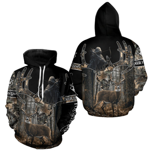 Maxcorners Best Season Whitetail Deer Hunting Shirt Custom Name Black Camo Forest Gift For Hunters LM2608