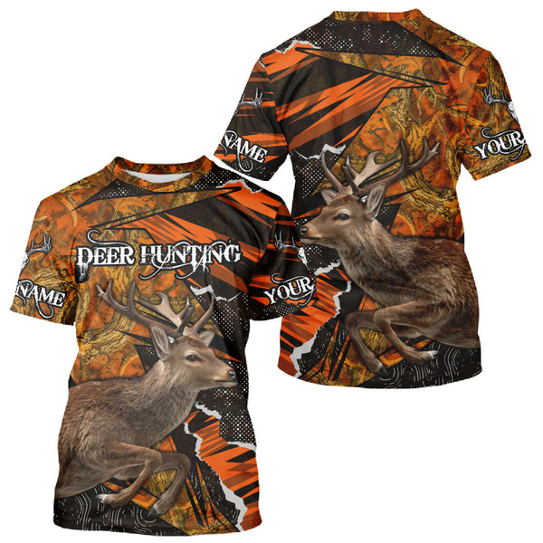 Maxcorners Best Deer Hunting Shirt Personalized 3D All Over Print Black With Orange Camo Hunting Clothes LM2608