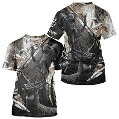 Maxcorners Custom 3D Deer Hunting Shirt With Black Deer Grim Reaper Winter Camo For Deer Hunting Season LM2608