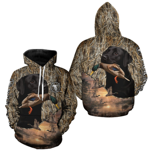 Maxcorners Duck Hunting Shirt Camo with Labrador Retriever Black 3D All Over Printing Shirts for Men LM1109