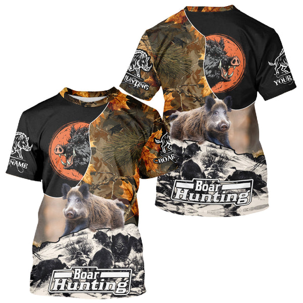 Maxcorners Camo Forest Hunting Animals Wild Boar 3D All Over Printed Shirt Custom Name & Hunting Gift LM1109