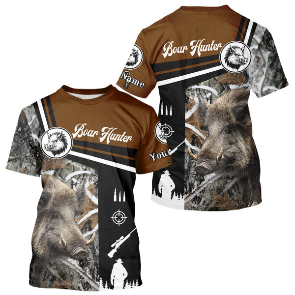 Maxcorners Boar Hunting Brown Camo Snow Winter 3D Shirt For Hunting Season Hunting Clothes For Hunters LM1109