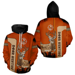 Maxcorners Custom Orange Whitetail Deer Hunting 3D Shirt With Name Print For Hunters, Hunting Gift LM2608
