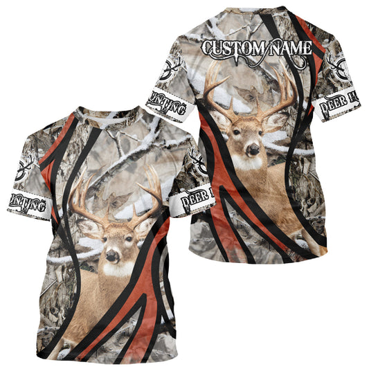 Maxcorners Whitetail Deer Hunting Shirt Custom Name Snow Camo, Season Deer Hunting Clothes For Men LM0409