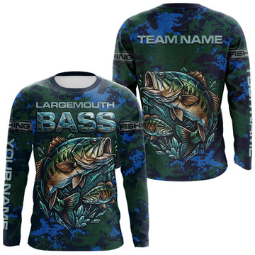 Maxcorners Green Camo Bass Fishing Shirt Long Sleeve, Bass Fishing Jersey, Performance Fishing Apparel LM1005