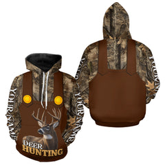 Maxcorners Deer Hunting Hoodie & Sweatshirt – Brown Bib Overalls Style with Custom Name Camo Design