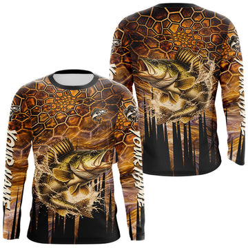 Maxcorners Custom Walleye Long Sleeve Tournament Camo Fishing Shirts, Walleye Fishing Jerseys LM1501