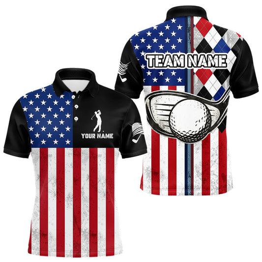 Maxcorners Personalized Mens Golf Polo Shirt American Flag Patriotic Golf Shirts Golf Gifts For Men LM1104