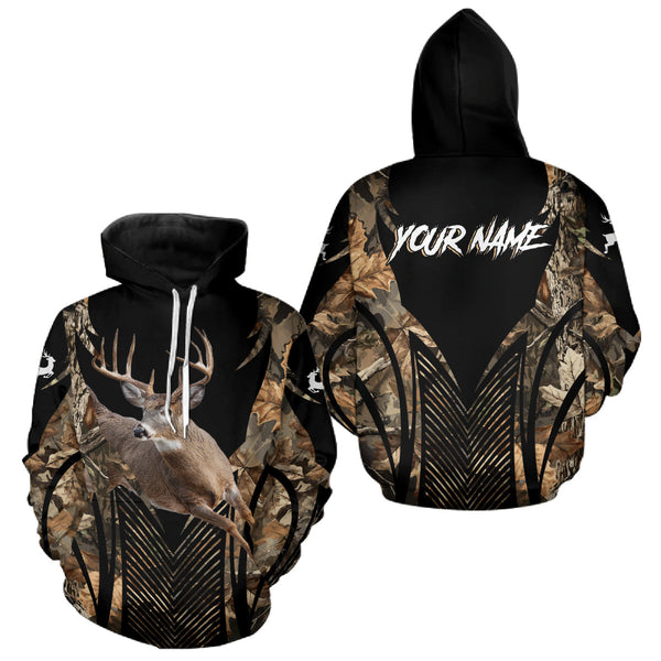 Maxcorners Whitetail Deer Hunting Shirt Black Camo 3D Custom Name, Season Deer Hunting, Hunting Gift LM1809