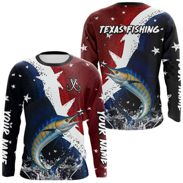 Maxcorners Personalized Texas Flag Sailfish Fishing Shirt Jerseys, Texas Sailfish Fishing Shirts Long Sleeve For Men LM1904