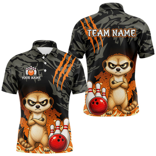 Maxcorners Funny Meekat Bowling Shirt Custom Name Black Camo Orange Personalized Team Jersey For Men
