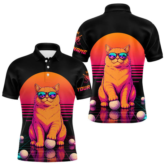 Maxcorners Personalized Funny Cat Mens Golf Polo Shirt - Vintage Neon Golf Design LM2405