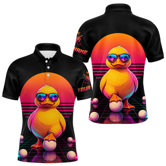 Maxcorners Personalized Funny Duck Cool Mens Golf Polo Shirt - Vintage Neon Golf Design LM2405
