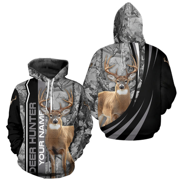Maxcorners Deer Hunting Camo Custom Name 3D All Over Print Shirt Gray Black, Best Deer Hunting Shirt LM1610