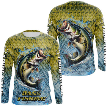 Maxcorners Largemouth Bass Fishing Shirts Long Sleeve, Beautiful Bass Fishing Shirts For Men LM1501