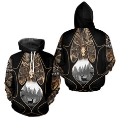 Maxcorners Deer Hunting Shirt 3D All Over Print Skull Deer Personalized Name, Hoodie Hunting For Men LM1112