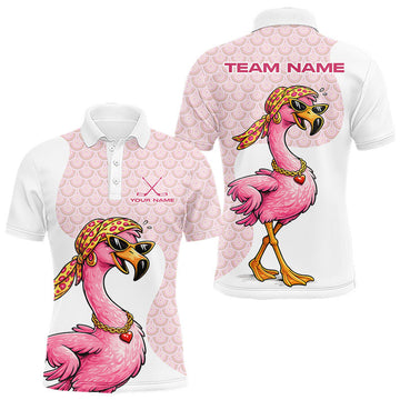 White Pink Mens Golf Shirt Flamingo Golf Funny Custom Team Name Cool Gift For Golfer LM1203