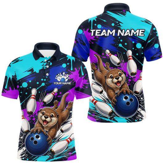 Maxcorners Custom Cute Otter Bowling Jersey For Men, Bowling Uniform Bowling Team Shirts LM2806