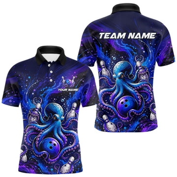 Maxcorners Men's Personalized Octopus Bowling Polo Shirt & Quarter Zip Pullover â€“ Custom Team Bowling Jersey LM0607