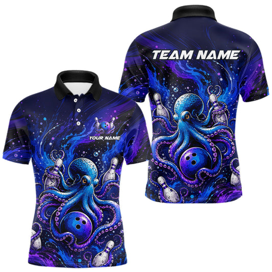 Maxcorners Men's Personalized Octopus Bowling Polo Shirt & Quarter Zip Pullover â€“ Custom Team Bowling Jersey LM0607
