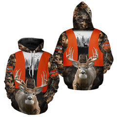 Maxcorners Personalized Hunting Shirt, Hunting Gear For Men – Orange Safety Camo with Big Buck
