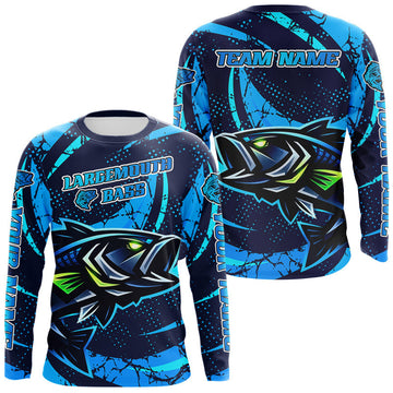 Maxcorners Blue Camo Largemouth Bass Fishing Jerseys, Custom Bass Performance Fishing Apparel LM2602