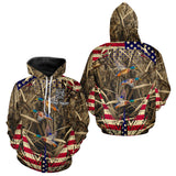 Maxcorners Beautiful Mallard Duck Hunting Waterfowl Camouflage Shirt with US Flag Duck Hunting Season LM1109