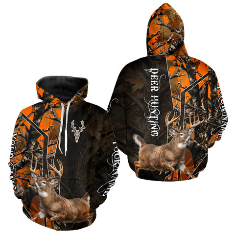 Maxcorners Deer Hunting Shirt 3D Orange Camo Black Custom Name With Deer Skull Whitetail, Hunting Gift LM1610