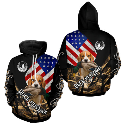 Maxcorners Duck Hunting with Beagle Dog Camo US Flag Custom Name All Over Printed Shirt, Hunting Gift LM1809