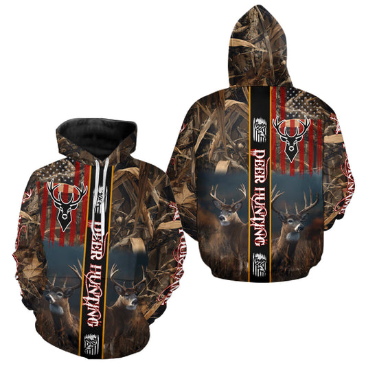 Maxcorners Whitetail Deer Camouflage US Flag Personalized Hunting Shirts, Hoodie Hunting Gift