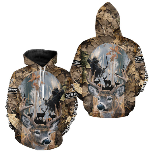 Maxcorners Deer Hunting Grim Reaper Camo Forest 3D All Over Printed Shirt, Personalized Hunting Shirt LM3010