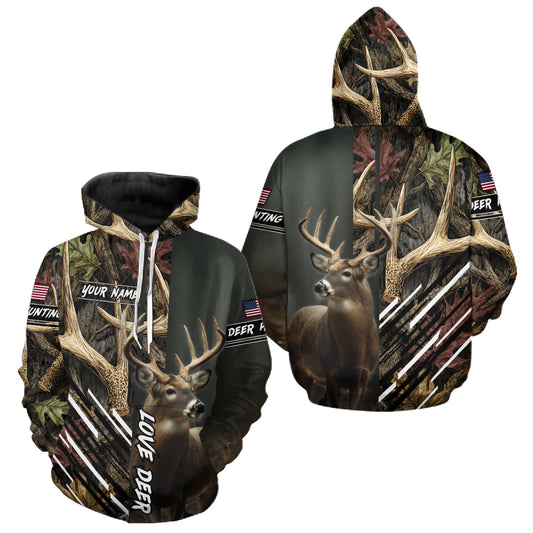 Maxcorners Custom Deer 3D Hunting Shirt, Antler Camo Design, Personalized Name Hunting Gift for Men LM0611