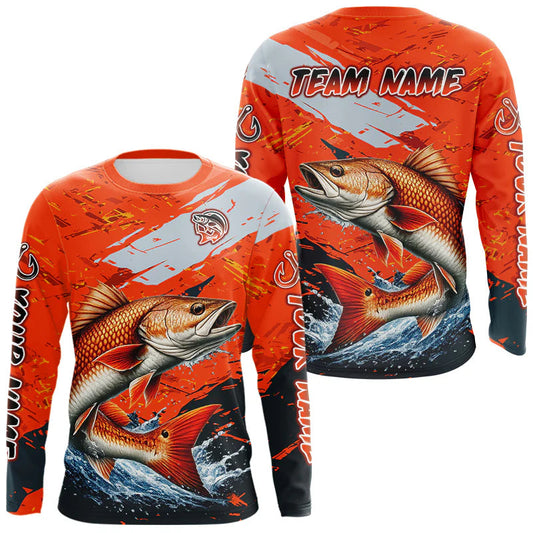 Maxcorners Custom Redfish Fishing Tournament Jerseys, Red Drum Orange Fishing Shirts Long Sleeve LM1903