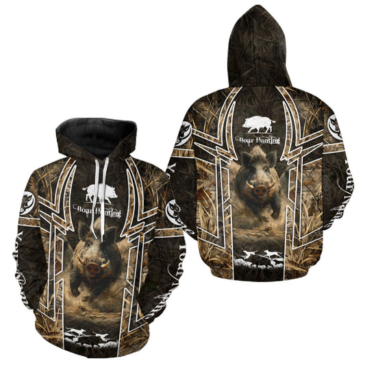 Maxcorners Wild Hog Hunting Full 3D Camo Printed Custom Name Boar Hunting Clothes, Hunting Gifts LM1610