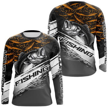 Maxcorners Personalized Bass Fishing Hood Long Sleeve UV Protection Custom Black & Yellow Shirts, Bass Tournament Jerseys LM1501