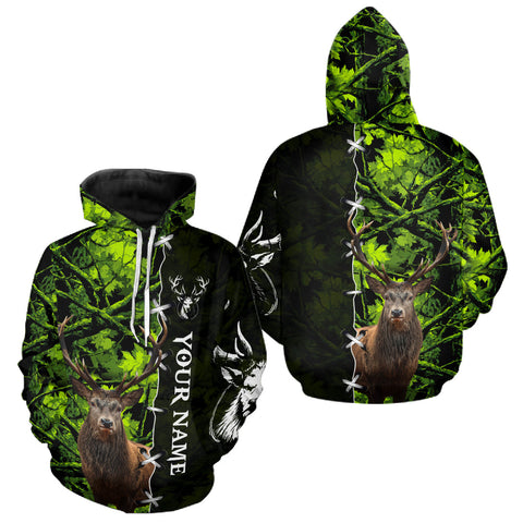 Maxcorners Green Camo Deer Hunting Hoodie, Longsleeve Shirt for Deer Season, Hunting Gifts for Men LM0409