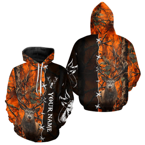 Maxcorners Orange Camo Deer Hunting Hoodie, Longsleeve Shirt for Red Deer Hunting Season, Hunter Gifts LM0409