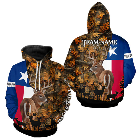 Maxcorners Texas Flag Fall Camo Whitetail Deer Hunting Hoodie, Longsleeve Shirt - Personalized Name Option LM0409