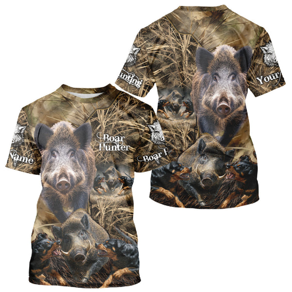 Maxcorners Wild Boar Hunting Camo Custom Name Shirts, Personalized Boar Hunting Clothes, Hunting Gifts LM1109
