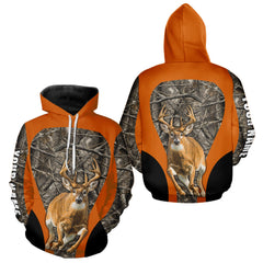 Maxcorners Whitetail Deer Hunting Custom Name Camo Shirt Hunting Hoodie, Camouflage Deer Shirt