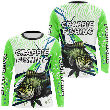Maxcorners Custom Crappie Long Sleeve Fishing Shirts Green Custom Name, Tournament Fishing Shirts LM1501