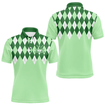 Maxcorners Green Argyle Plaid Pattern Mens Golf Polo Shirt Custom Golf Polo Shirt For Men, Golfing Gifts LM1104