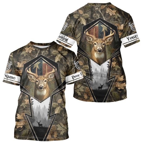 Maxcorners Deer Hunting Camouflage TX Flag Custom Name All Over Print Shirts, Personalized Hunting Clothes LM1109