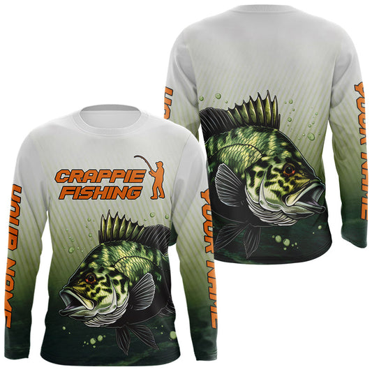 Maxcorners Crappie Fishing Shirts Long Sleeve Custom Fishing Jerseys Green Camo, Fishing Shirts For Men LM1501