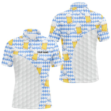 Maxcorners Mens Golf Polo Shirts Custom Beer Argyle Pattern, Funny Beer Pattern Golf Team Shirt LM1104