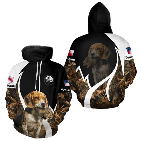Maxcorners Personalized Rabbit Hunting Beagle Dog American Flag Details Camo 3D Shirts, Rabbit Hunting Gifts LM1610