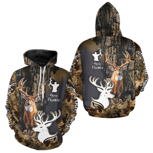 Maxcorners Personalized Deer Hunting 3D All Over Printed Hoodie Brown Leaves Camo, Hunting accessories LM1112