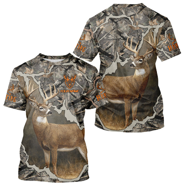Maxcorners Custom Whitetail Deer Hunting Custom Name Camo Shirt, Deer Hunting Apparel, Camouflage Deer Shirts LM1109